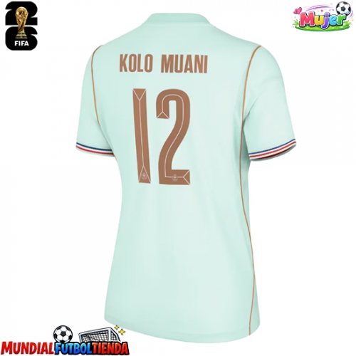 Camiseta Francia Randal Kolo Muani #12 Segunda Equipación Replica Mundial 2026 para mujer mangas cortas
